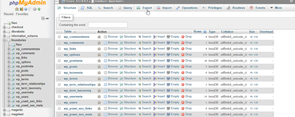 export xampp database export xampp database